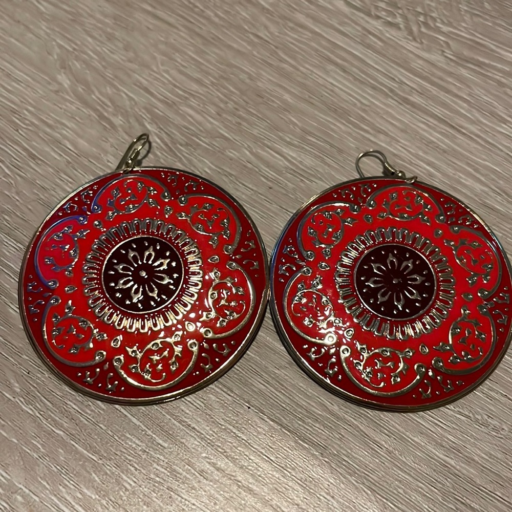 Red circle earrings #46